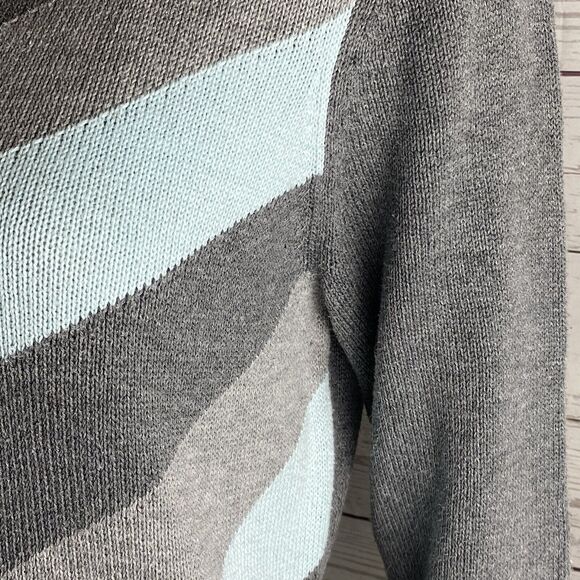 Liz Claiborne SweaterGray Blue Chevron Striped Cotton Blend - Picture 6 of 12